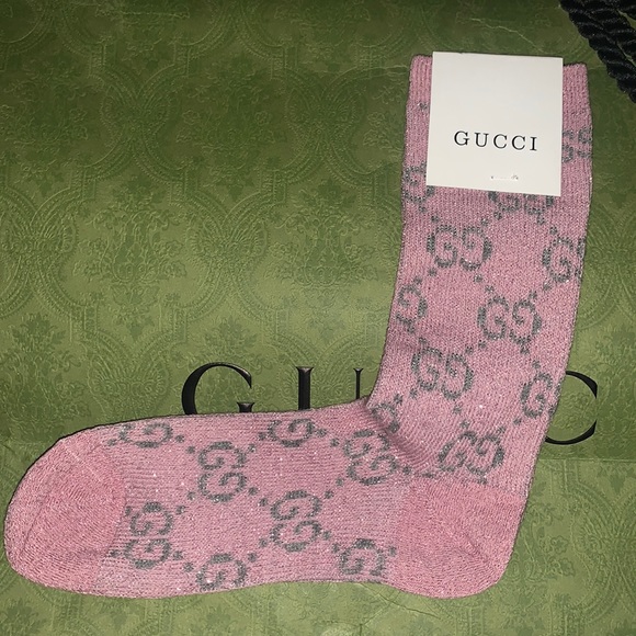 Light Pink Lamé GG Gucci socks 🧦 AUTHENTIC - Picture 1 of 5